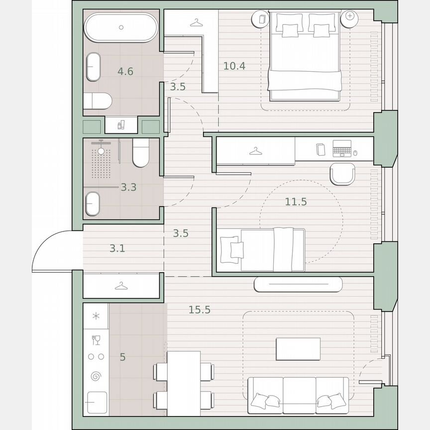 2-к. квартира, 60,4 м², 2/27 эт.