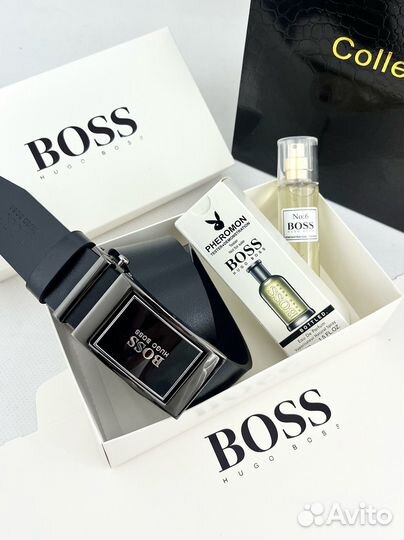 Подарочный набор Boss Ремень+духи+коробка