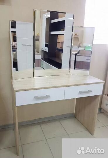 Туалетный стол с 2 ящиками Дуб сонома/Белый глянец