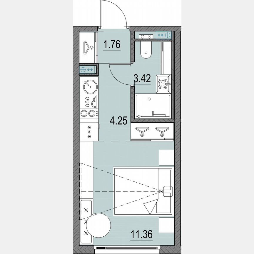 Квартира-студия, 20,8 м², 15/16 эт.