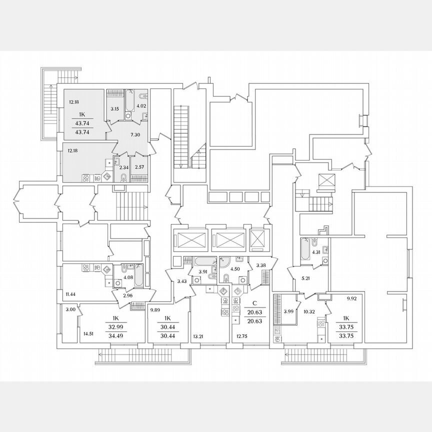 1-к. квартира, 43,7 м², 1/22 эт.