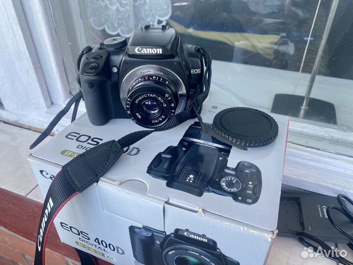 Canon 400d+объектив Индустар 50-2, адаптер,коробка