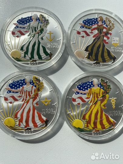 Монета серебро США 2007 шагающая свобода