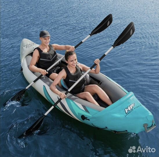 Надувная лодка, каяк новый в коробке весла, насос