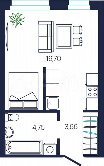 Квартира-студия, 28,1 м², 7/19 эт.