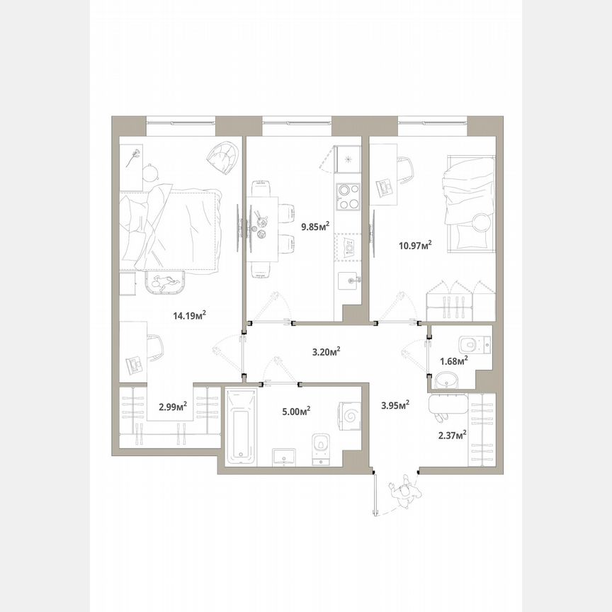 2-к. квартира, 54,2 м², 1/12 эт.