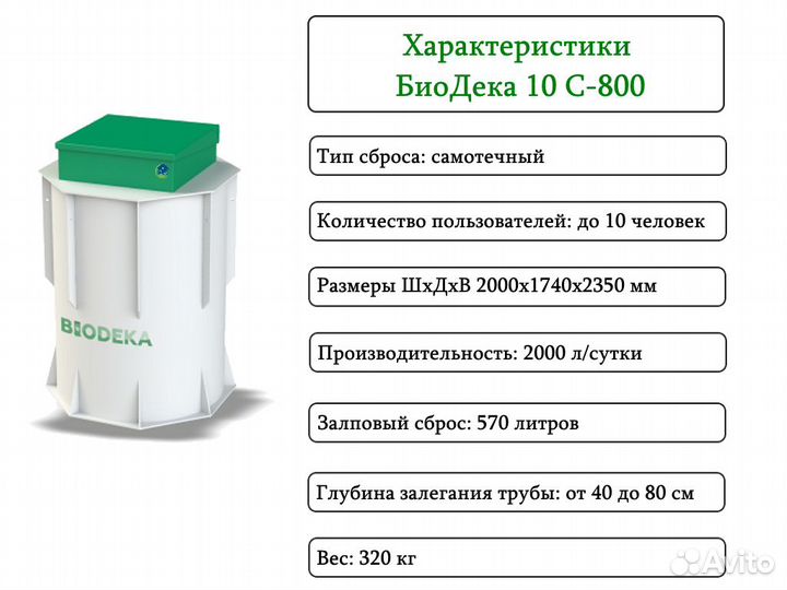 Септик биодека 10 C-800 Бесплатная доставка
