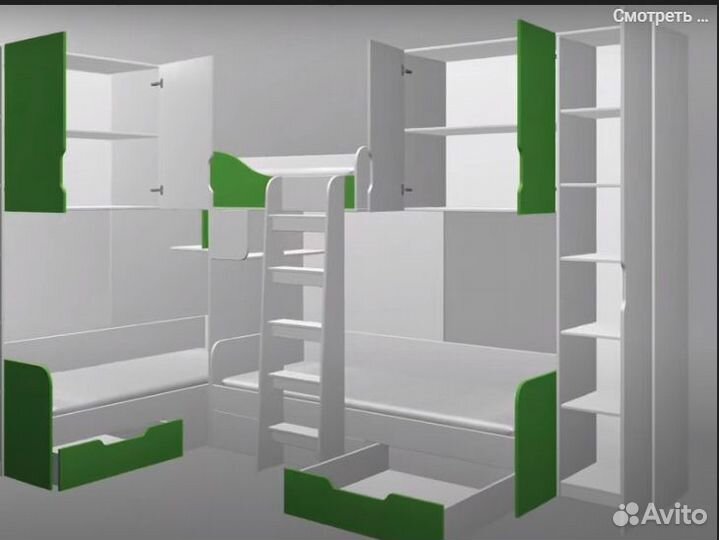 Кровать двухъярусная со шкафом/П и антресолями Бел