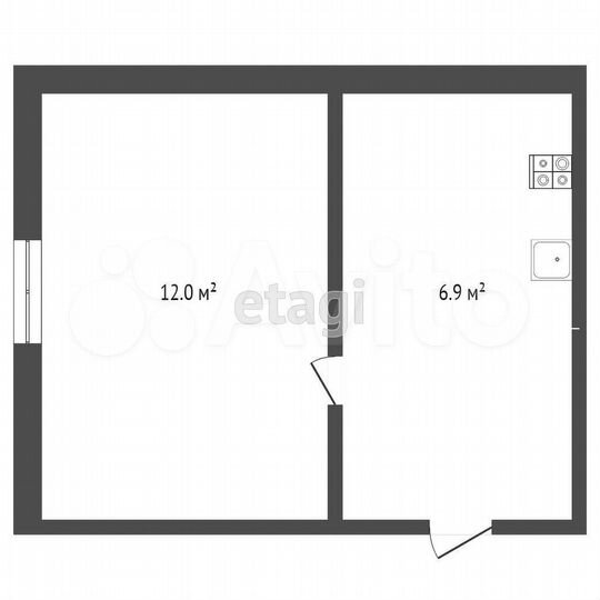 1-к. квартира, 18,9 м², 1/1 эт.