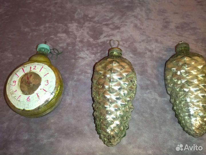 Елочные игрушки СССР. Часы, шишки