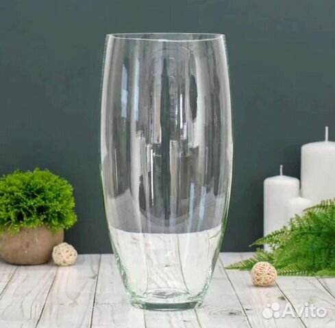 Стеклянная прозрачная ваза бочка 13*30