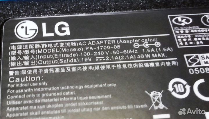 Блок питания 19V 2.1A LG 28TN515S-PZ, 28TN515V-WZ