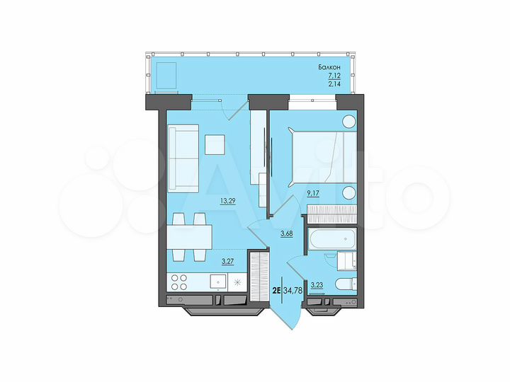 2-к. квартира, 34,8 м², 13/20 эт.