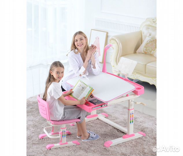 Растущая парта + Стул +LED лампа +Подставка книг