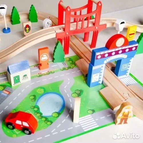 Деревянная железная дорога, 80 деталей