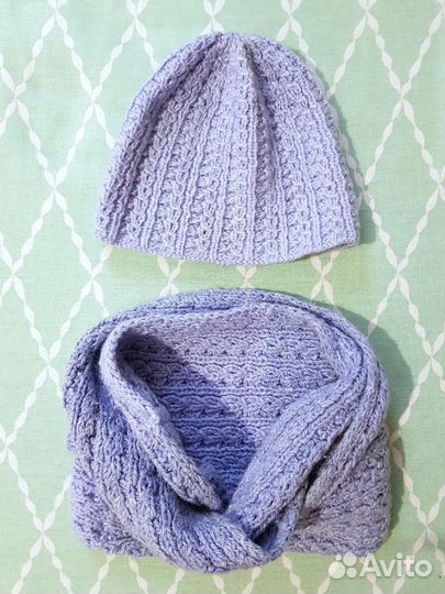 Комплект шапка и снуд женский голубой