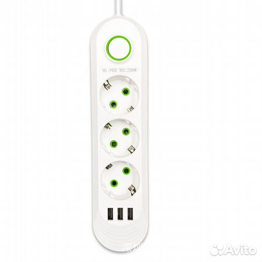 Удлинитель 2 м (3 розетки, 3 USB)