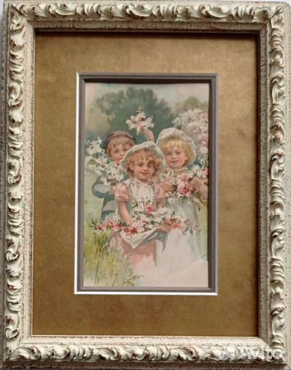 Литография в раме с детьми