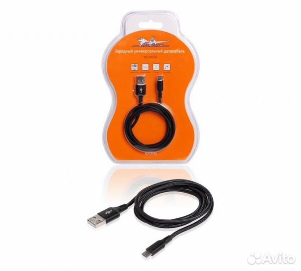 Кабель usb - micro usb 1м, черный нейлоновый (ach