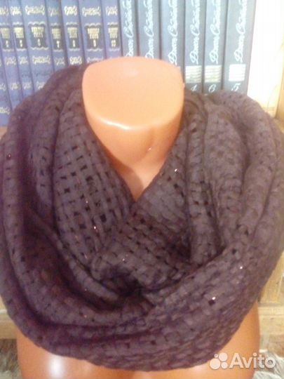 Палантин-шарф теплый темно-коричневый