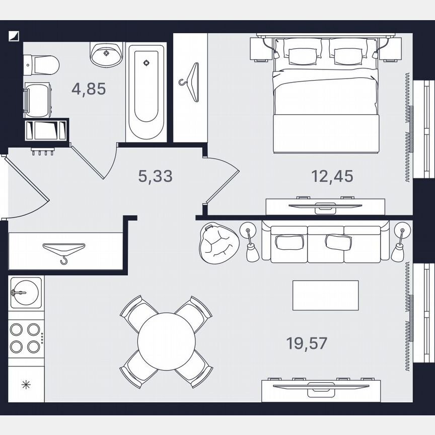 2-к. апартаменты, 42,2 м², 12/24 эт.