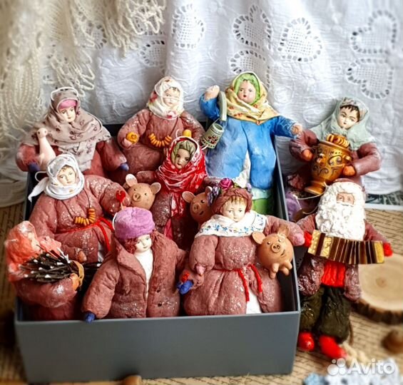 Ватные елочные игрушки Деревенские детки