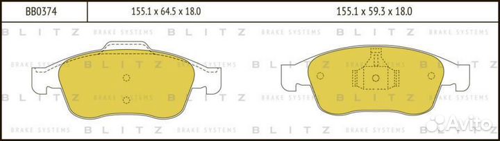 Blitz BB0374 Колодки тормозные передние к-кт