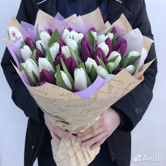 Букет тюльпанов, 41 тюльпан, белые тюльпаны