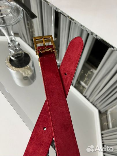 Ремень ysl замша 3 cm красный