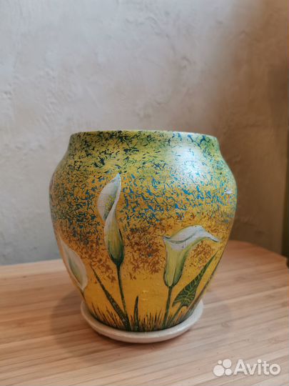 Кашпо под цветы, ручная роспись