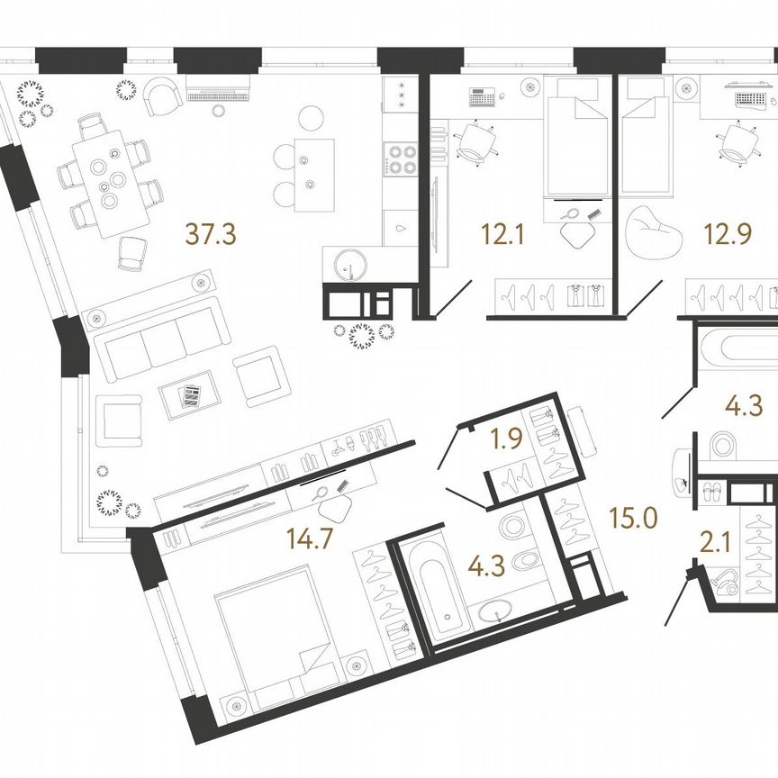 3-к. квартира, 104,6 м², 5/12 эт.