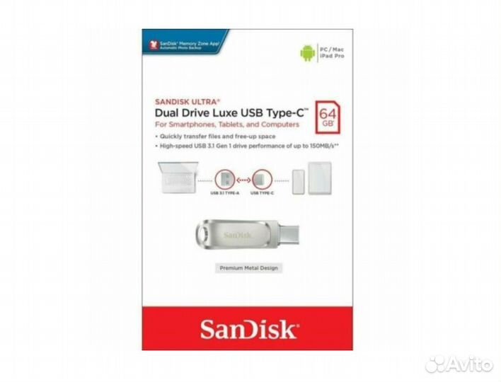 Flash Usb 3.1 SanDisk Dual Drive на 64GB (OTG)