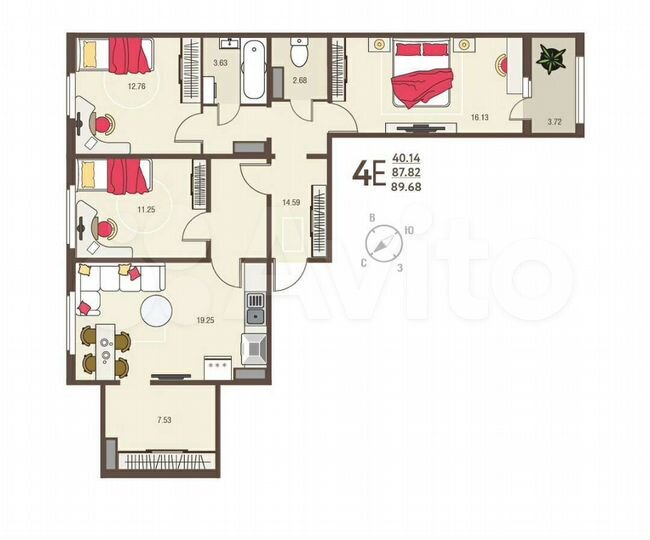 4-к. квартира, 89,7 м², 7/18 эт.