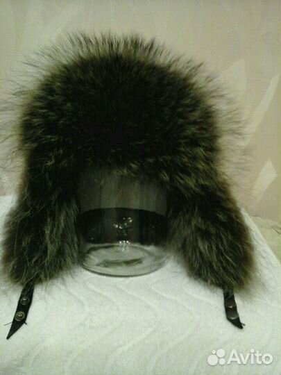 Зимняя шапка(мех из енота+кожа)