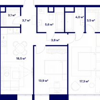 2-к. квартира, 73,4 м², 2/23 эт.