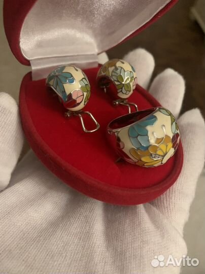 Комплект серебро серьги и кольцо