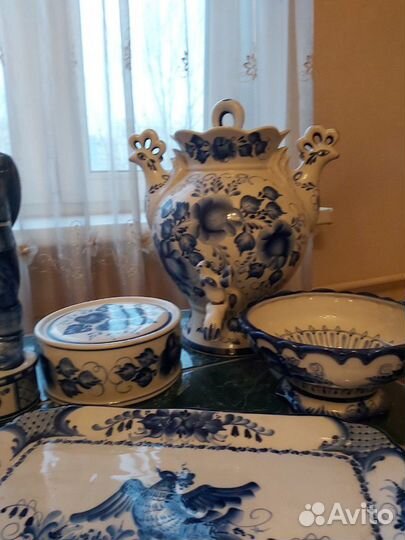Гжель самовар 50см и др. авт.работы