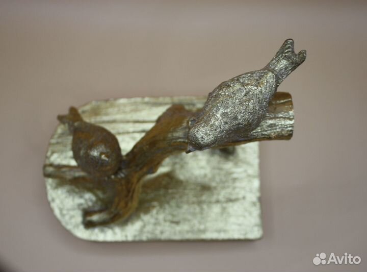Винтажная статуэтка. «Птицы на ветке». Бронзовый