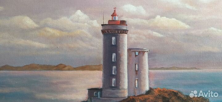 Картина маслом. Маяк. Закат