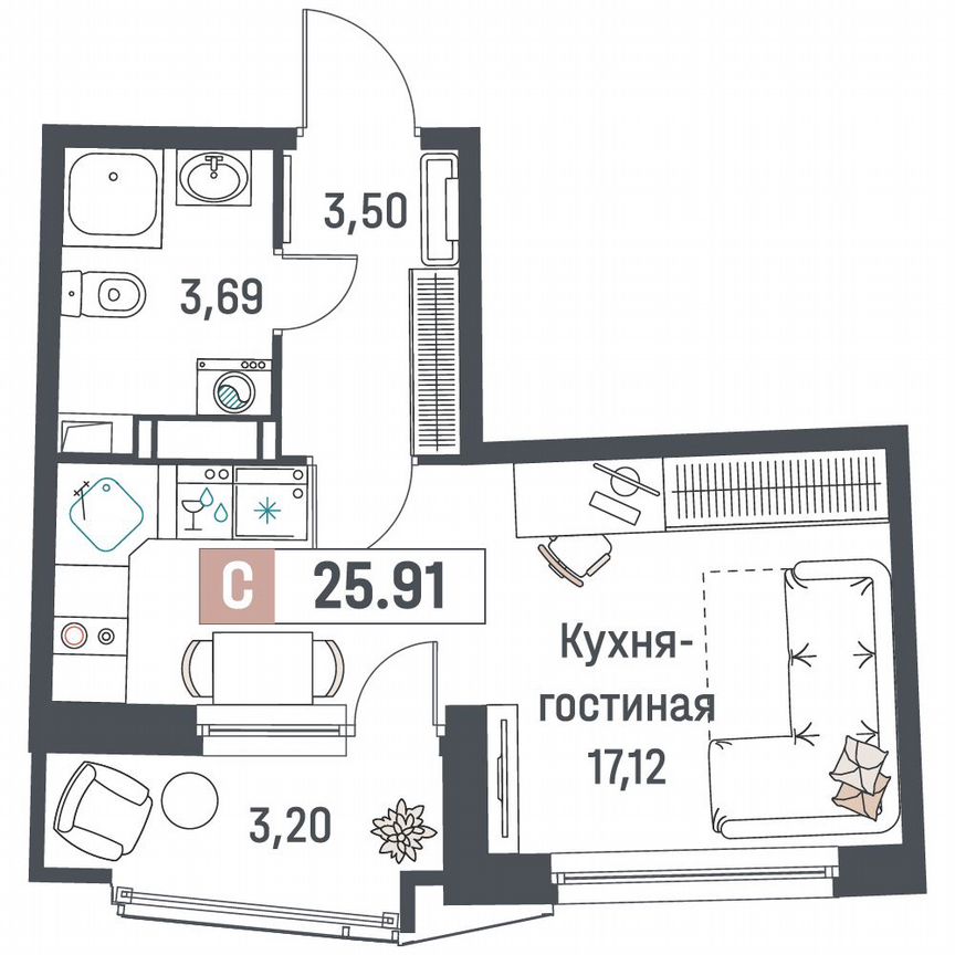 Квартира-студия, 25,9 м², 10/18 эт.