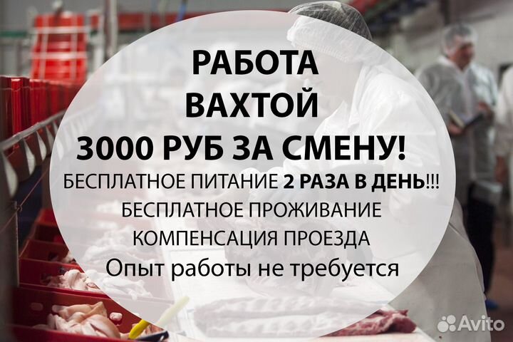 Вахта 3000 за смену,питание,проживание,проезд