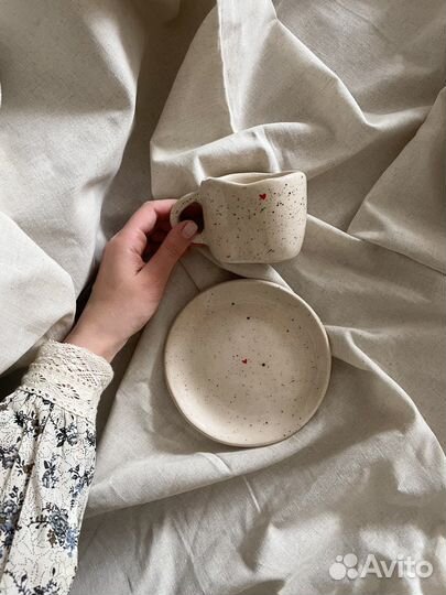 Кружка керамическая с блюдцем. Ручная работа