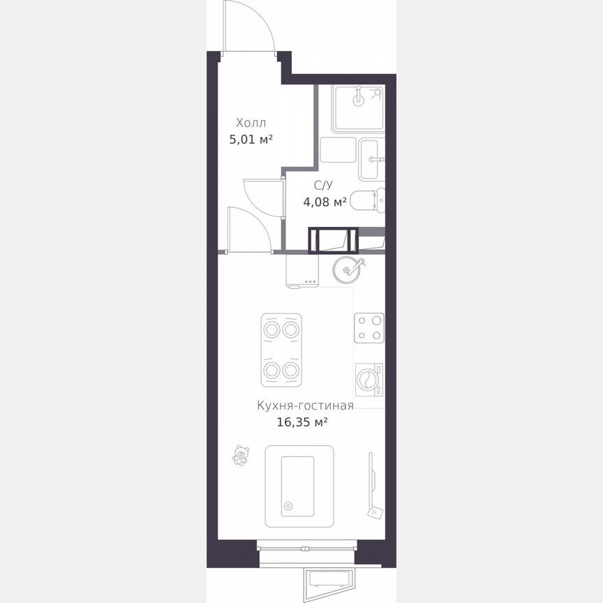 Квартира-студия, 25,4 м², 4/11 эт.
