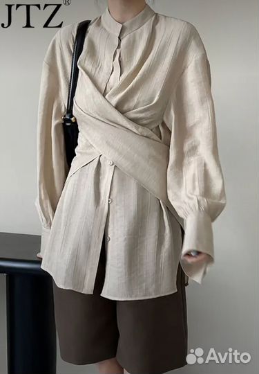 Рубашка, блузка, акцентная, с завязками на талии