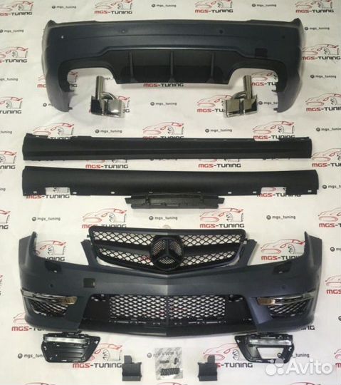 Обвес С63 AMG W204 Черная решетка + насадки ромб