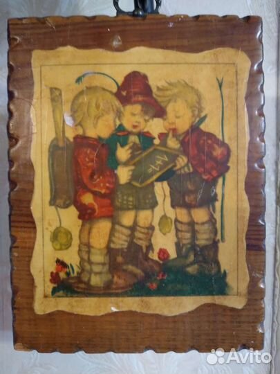 Винтаж 1950 г. Старинная деревянная картина hummel