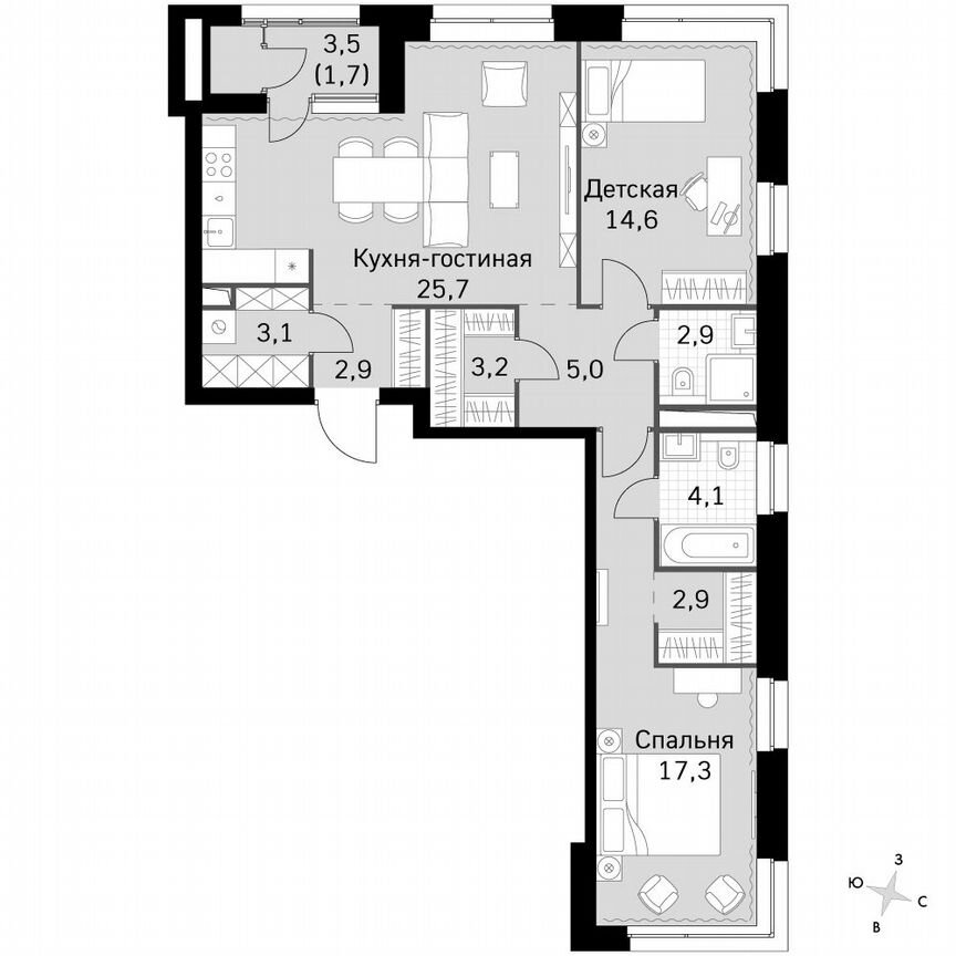 2-к. квартира, 83,6 м², 21/21 эт.