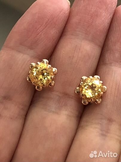Золотые пуссеты с желтыми корундами 583 СССР