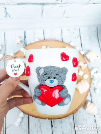 Декор кружки из полимерной. Тедди Бир