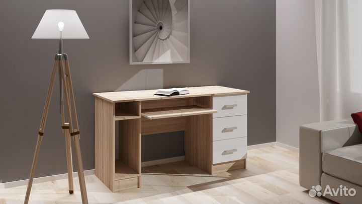 Компьютерный стол кс4 Сонома / Белый глянец